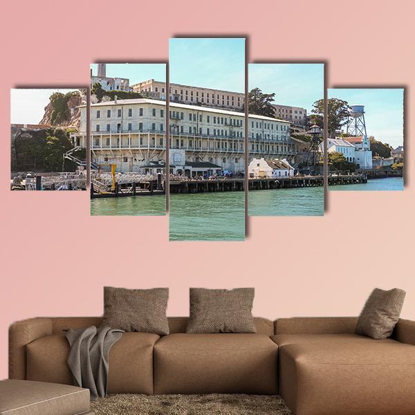 View On Alcatraz Island At Arrival On Boat Canvas Wall Art-5 Star-Gallery Wrap-62" x 32"-Tiaracle