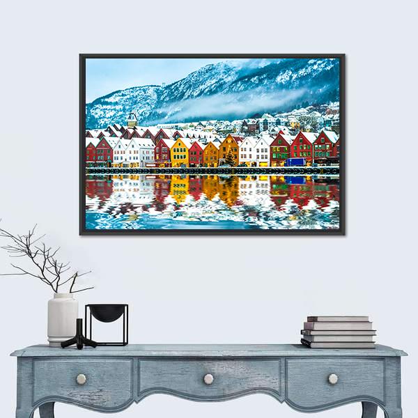View On Bruges Bergen In Norway Canvas Wall Art-1 Piece-Floating Frame-24" x 16"-Tiaracle