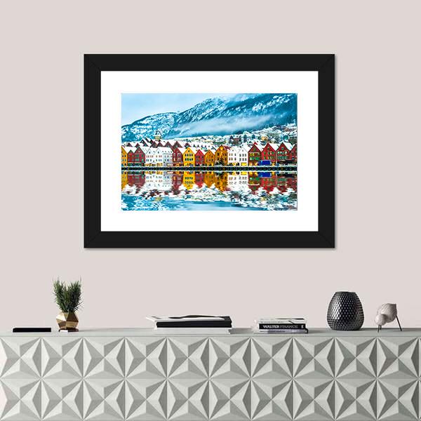 View On Bruges Bergen In Norway Canvas Wall Art-1 Piece-Framed Print-20" x 16"-Tiaracle