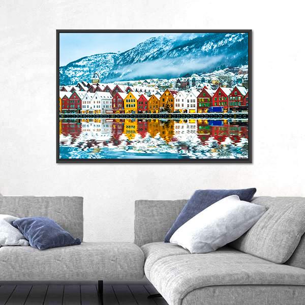 View On Bruges Bergen In Norway Canvas Wall Art-3 Horizontal-Gallery Wrap-25&quot; x 16&quot;-Tiaracle