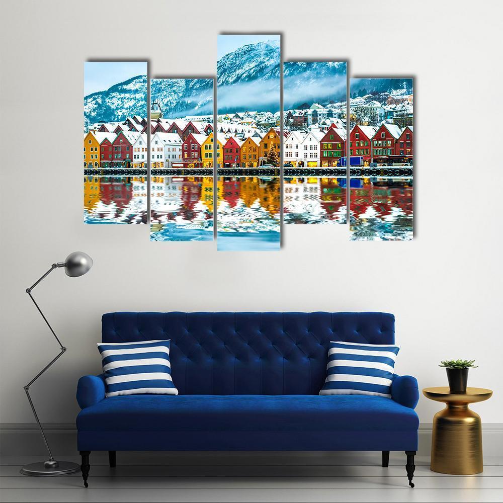 View On Bruges Bergen In Norway Canvas Wall Art-5 Pop-Gallery Wrap-47&quot; x 32&quot;-Tiaracle