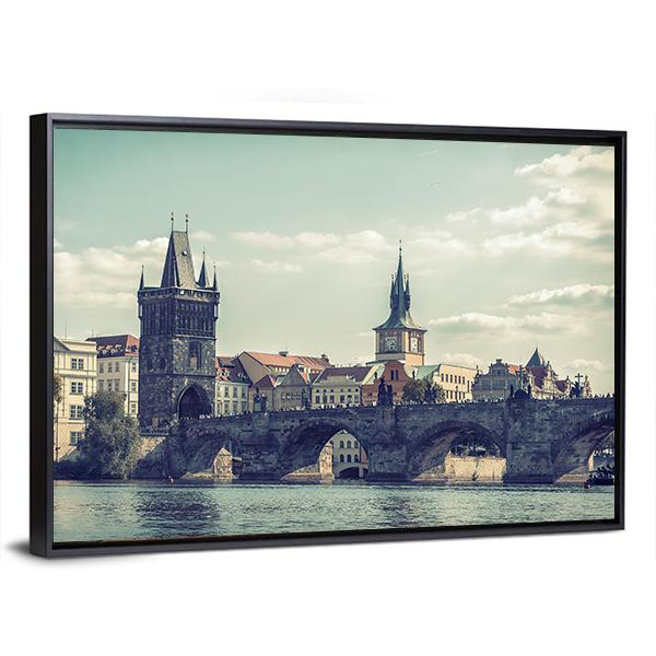 View On Charles Bridge In Prague Canvas Wall Art-3 Horizontal-Gallery Wrap-25" x 16"-Tiaracle