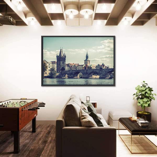 View On Charles Bridge In Prague Canvas Wall Art-3 Horizontal-Gallery Wrap-25" x 16"-Tiaracle