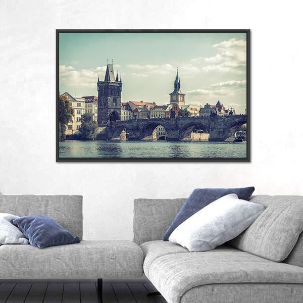 View On Charles Bridge In Prague Canvas Wall Art-3 Horizontal-Gallery Wrap-25" x 16"-Tiaracle