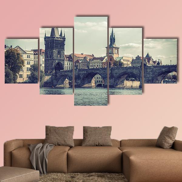 View On Charles Bridge In Prague Canvas Wall Art-5 Star-Gallery Wrap-62" x 32"-Tiaracle