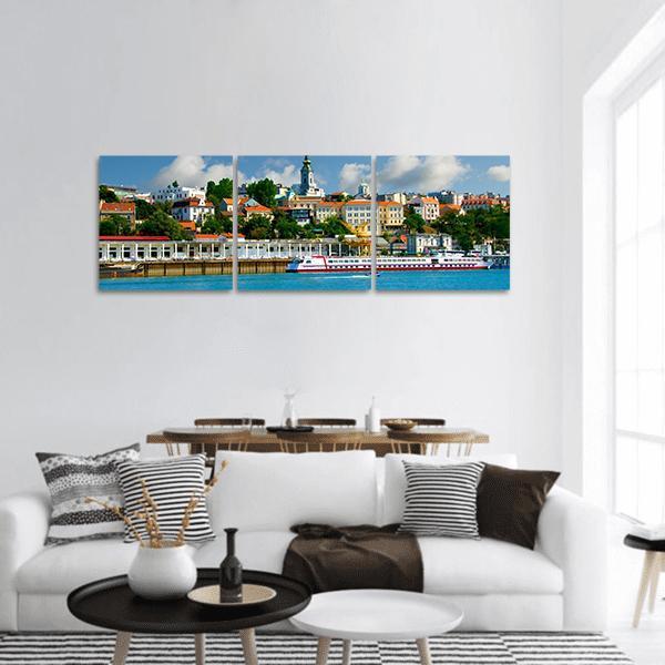Orthodox Church From River Sava Panoramic Canvas Wall Art-3 Piece-25" x 08"-Tiaracle