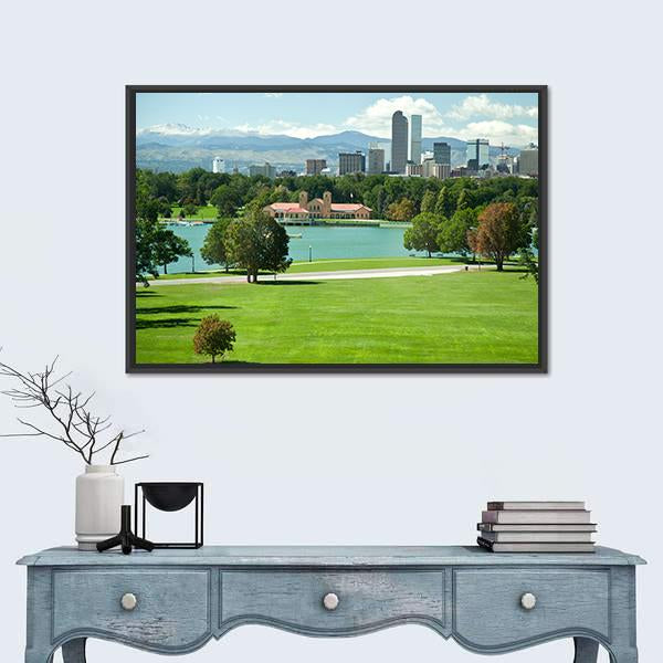 View On Denver Skylight In Fall Canvas Wall Art-1 Piece-Floating Frame-24" x 16"-Tiaracle
