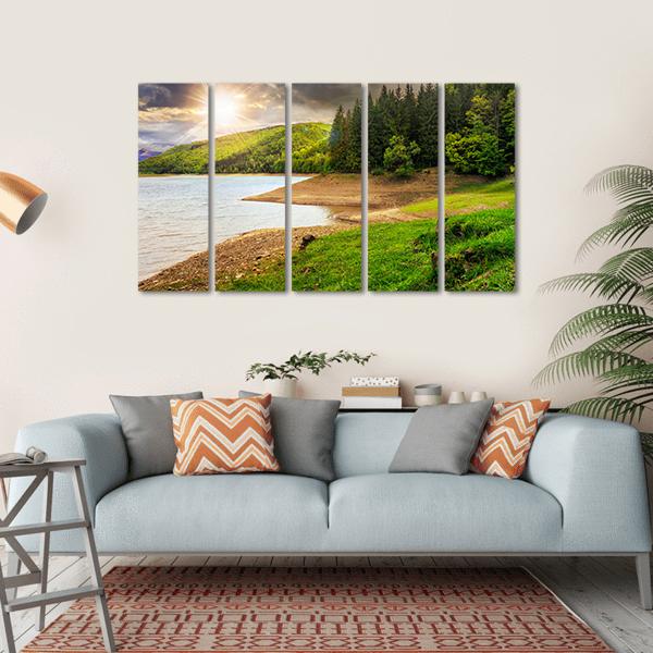 View On Lake Near The Forest Canvas Wall Art-5 Horizontal-Gallery Wrap-22" x 12"-Tiaracle