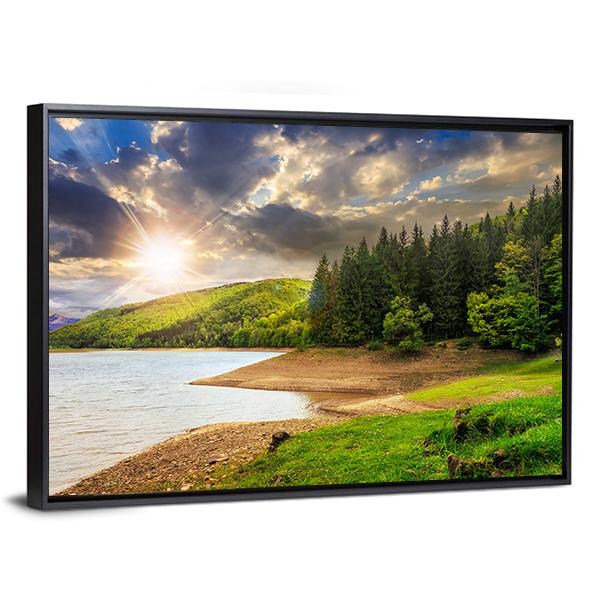 View On Lake Near The Forest Canvas Wall Art-3 Horizontal-Gallery Wrap-25" x 16"-Tiaracle