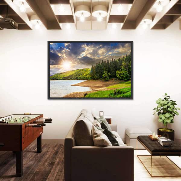 View On Lake Near The Forest Canvas Wall Art-3 Horizontal-Gallery Wrap-25" x 16"-Tiaracle