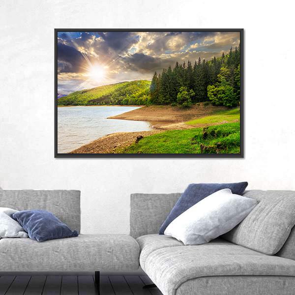 View On Lake Near The Forest Canvas Wall Art-5 Horizontal-Gallery Wrap-22" x 12"-Tiaracle