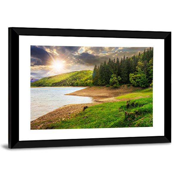 View On Lake Near The Forest Canvas Wall Art-5 Horizontal-Gallery Wrap-22" x 12"-Tiaracle