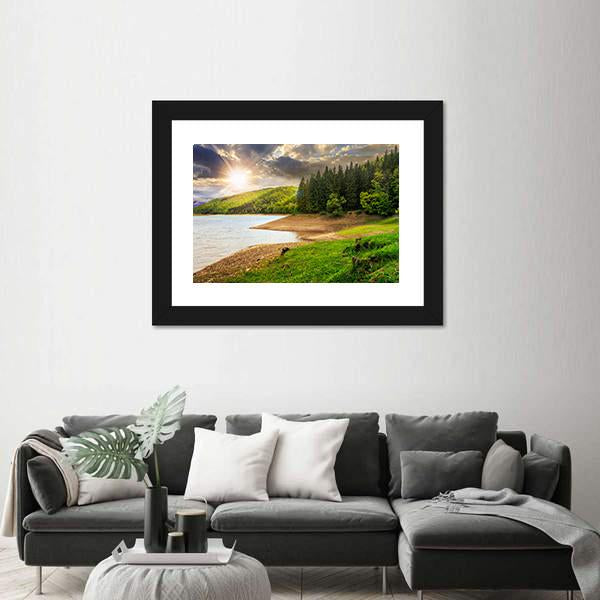 View On Lake Near The Forest Canvas Wall Art-3 Horizontal-Gallery Wrap-25" x 16"-Tiaracle