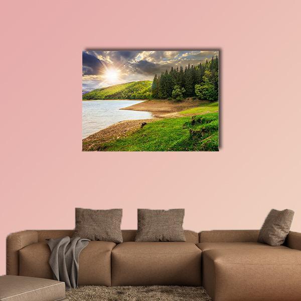 View On Lake Near The Forest Canvas Wall Art-1 Piece-Gallery Wrap-48" x 32"-Tiaracle