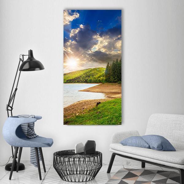 View On Lake Near The Forest Vertical Canvas Wall Art-1 Vertical-Gallery Wrap-12" x 24"-Tiaracle