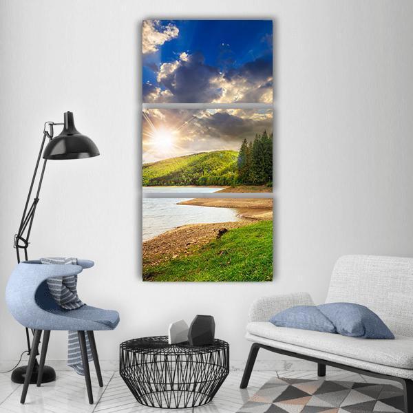 View On Lake Near The Forest Vertical Canvas Wall Art-3 Vertical-Gallery Wrap-12" x 25"-Tiaracle