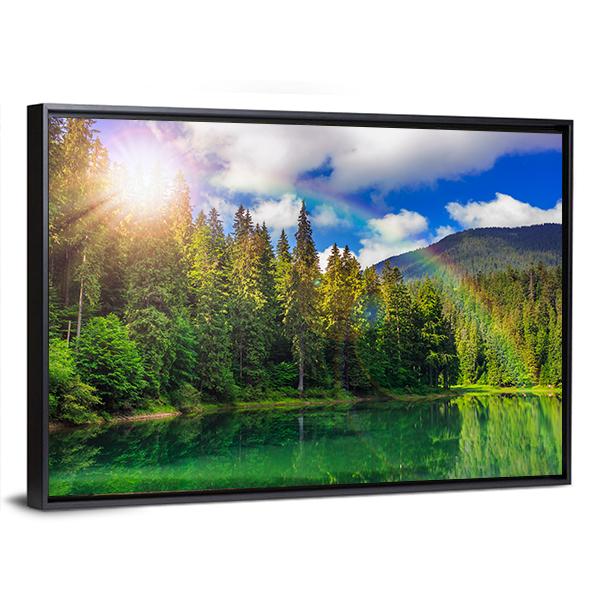 View On Lake Near The Pine Forest Canvas Wall Art-3 Horizontal-Gallery Wrap-25" x 16"-Tiaracle