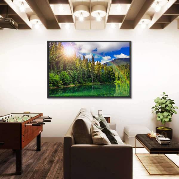 View On Lake Near The Pine Forest Canvas Wall Art-3 Horizontal-Gallery Wrap-25" x 16"-Tiaracle