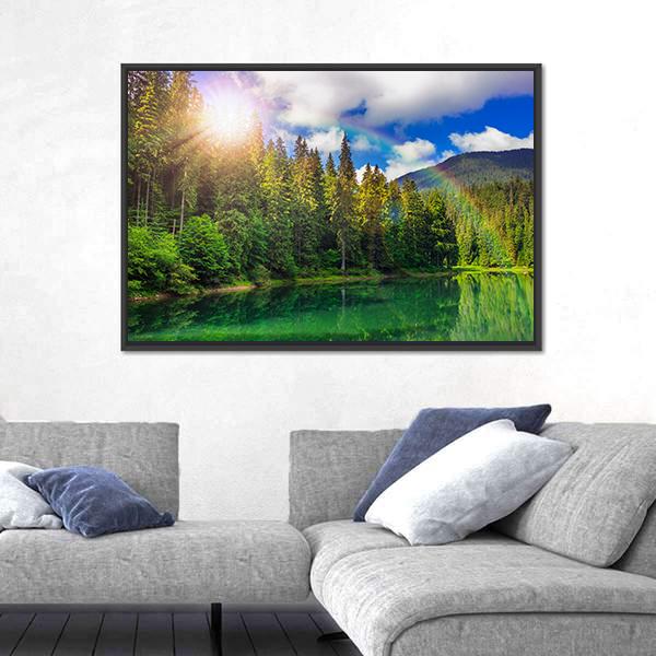 View On Lake Near The Pine Forest Canvas Wall Art-3 Horizontal-Gallery Wrap-25" x 16"-Tiaracle