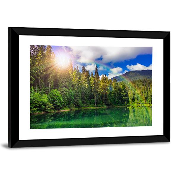 View On Lake Near The Pine Forest Canvas Wall Art-3 Horizontal-Gallery Wrap-25" x 16"-Tiaracle