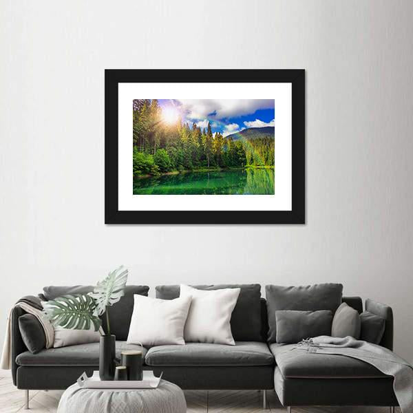 View On Lake Near The Pine Forest Canvas Wall Art-3 Horizontal-Gallery Wrap-25" x 16"-Tiaracle