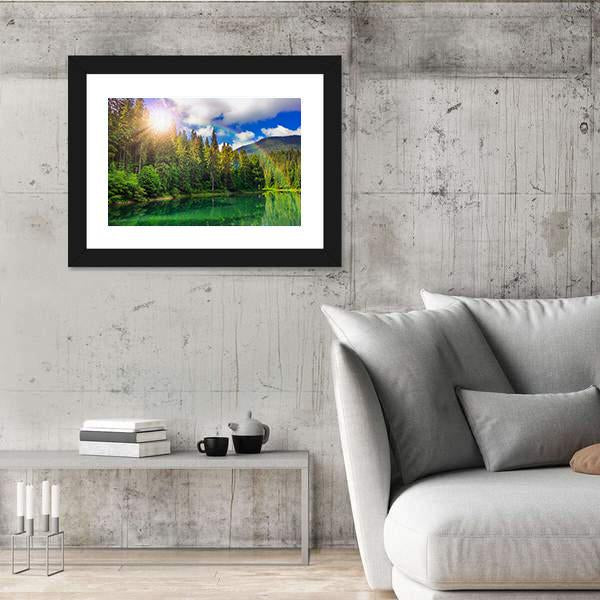 View On Lake Near The Pine Forest Canvas Wall Art-3 Horizontal-Gallery Wrap-25" x 16"-Tiaracle
