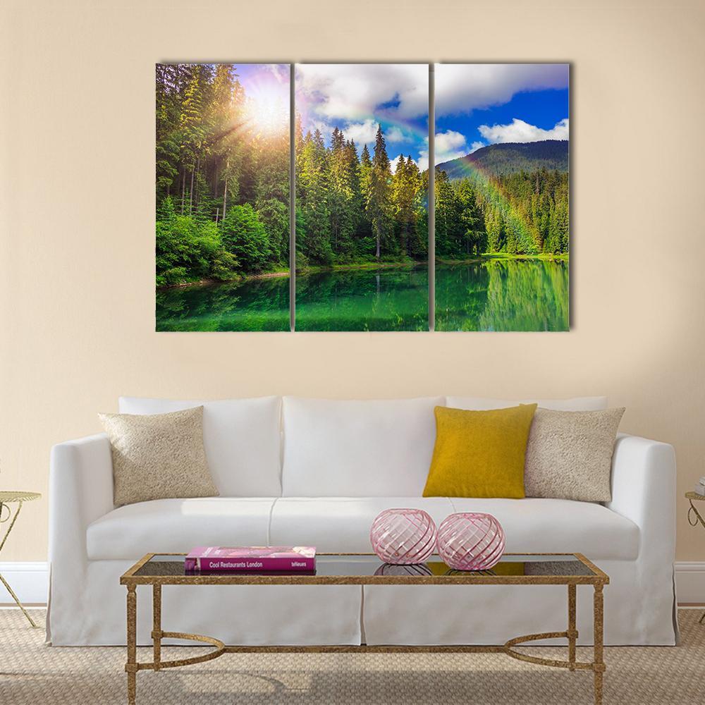 View On Lake Near The Pine Forest Canvas Wall Art-3 Horizontal-Gallery Wrap-37" x 24"-Tiaracle