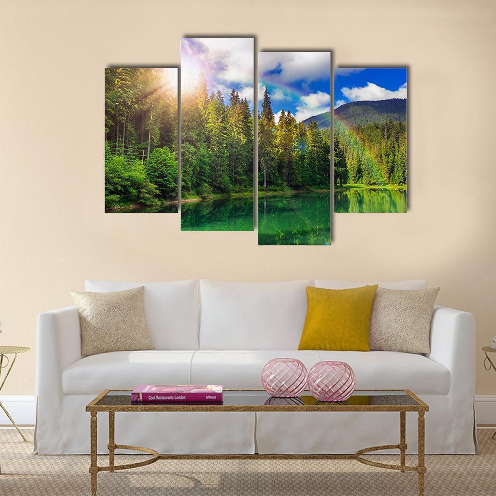 View On Lake Near The Pine Forest Canvas Wall Art-4 Pop-Gallery Wrap-50" x 32"-Tiaracle