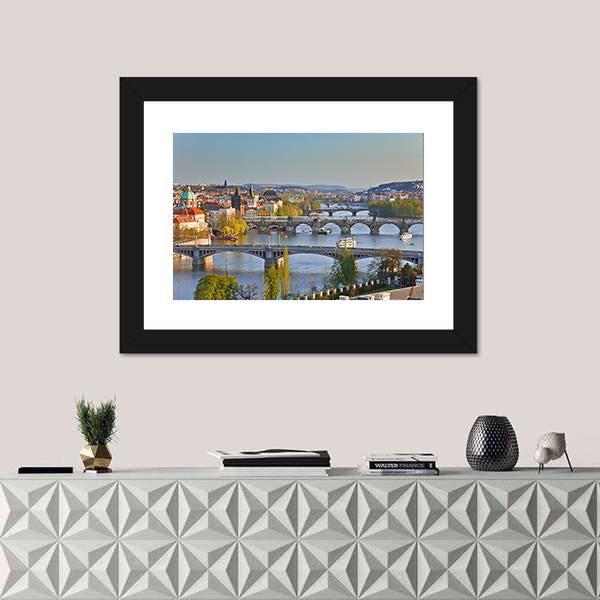 View On Prague At Sunset Canvas Wall Art-1 Piece-Framed Print-20" x 16"-Tiaracle