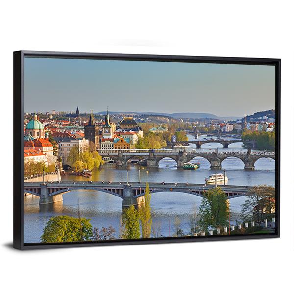 View On Prague At Sunset Canvas Wall Art-3 Horizontal-Gallery Wrap-25" x 16"-Tiaracle