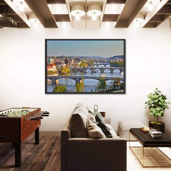 View On Prague At Sunset Canvas Wall Art-3 Horizontal-Gallery Wrap-25" x 16"-Tiaracle