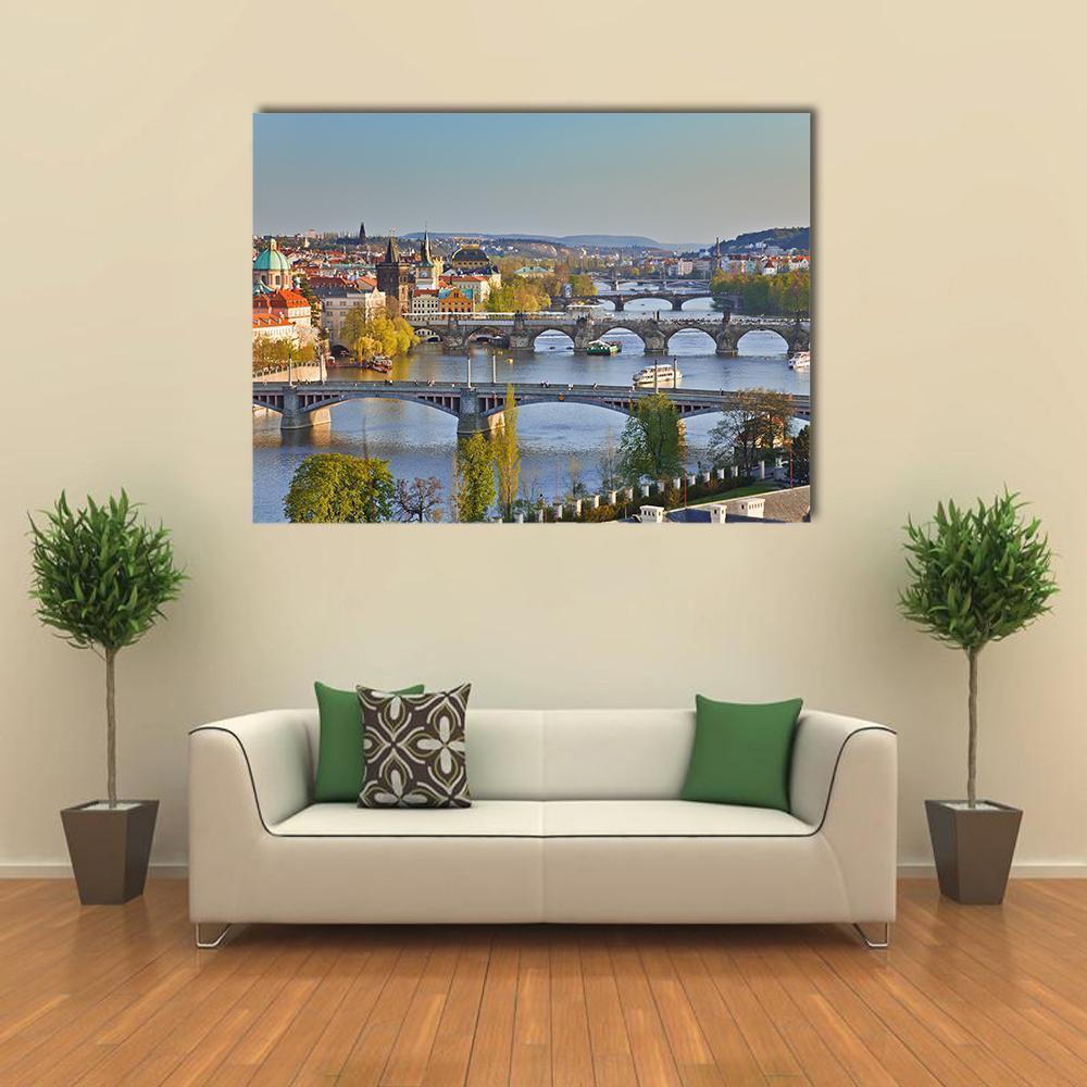 View On Prague At Sunset Canvas Wall Art-1 Piece-Gallery Wrap-48" x 32"-Tiaracle