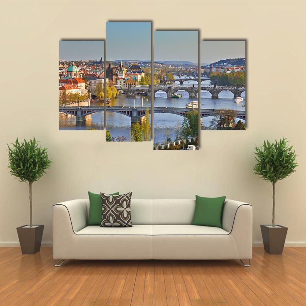 View On Prague At Sunset Canvas Wall Art-4 Pop-Gallery Wrap-50" x 32"-Tiaracle