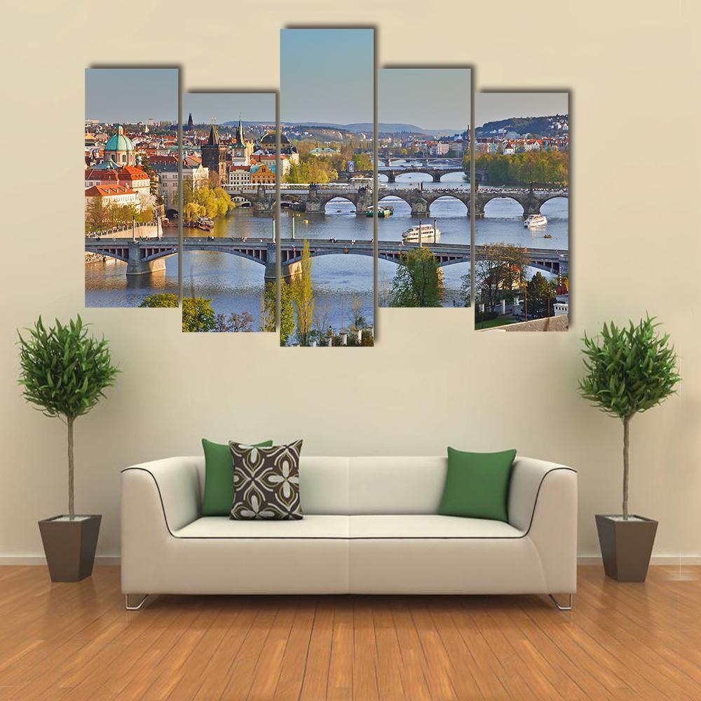 View On Prague At Sunset Canvas Wall Art-5 Pop-Gallery Wrap-47" x 32"-Tiaracle