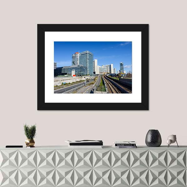 View On Railroad And Financial District In Vienna Canvas Wall Art-1 Piece-Framed Print-20" x 16"-Tiaracle