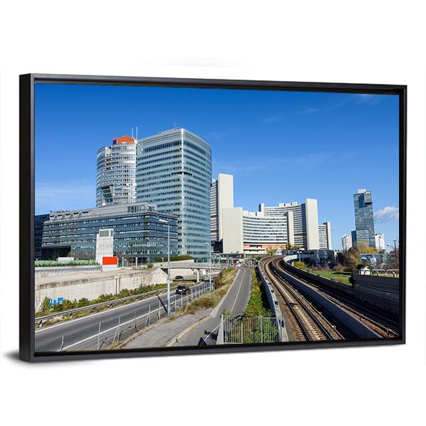View On Railroad And Financial District In Vienna Canvas Wall Art-3 Horizontal-Gallery Wrap-25" x 16"-Tiaracle