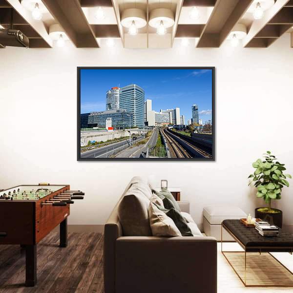 View On Railroad And Financial District In Vienna Canvas Wall Art-3 Horizontal-Gallery Wrap-25" x 16"-Tiaracle