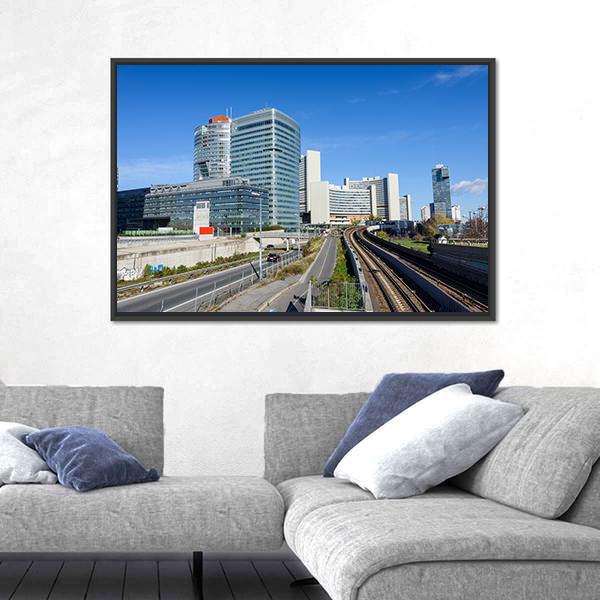 View On Railroad And Financial District In Vienna Canvas Wall Art-3 Horizontal-Gallery Wrap-25" x 16"-Tiaracle