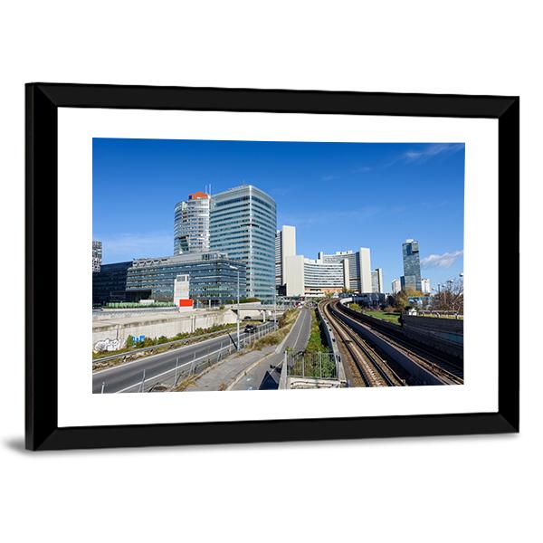 View On Railroad And Financial District In Vienna Canvas Wall Art-3 Horizontal-Gallery Wrap-25" x 16"-Tiaracle