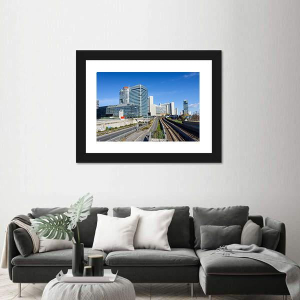 View On Railroad And Financial District In Vienna Canvas Wall Art-3 Horizontal-Gallery Wrap-25" x 16"-Tiaracle