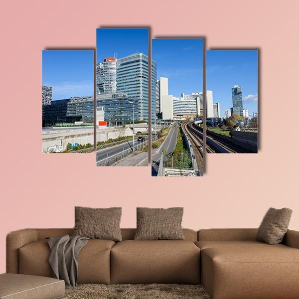 View On Railroad And Financial District In Vienna Canvas Wall Art-4 Pop-Gallery Wrap-50" x 32"-Tiaracle