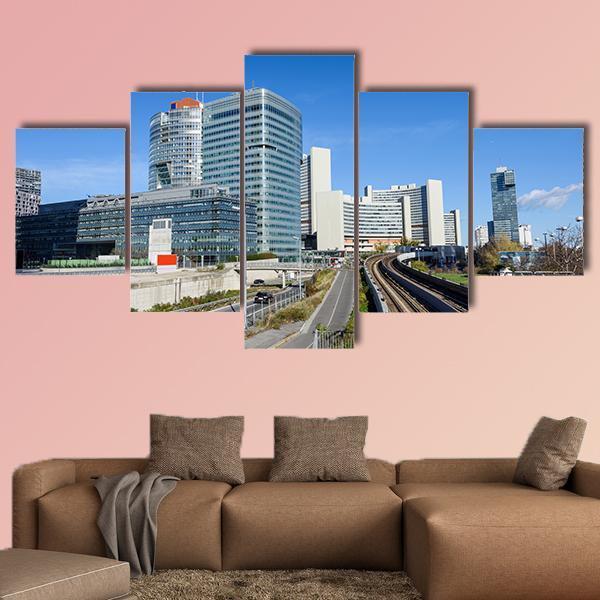 View On Railroad And Financial District In Vienna Canvas Wall Art-5 Star-Gallery Wrap-62" x 32"-Tiaracle