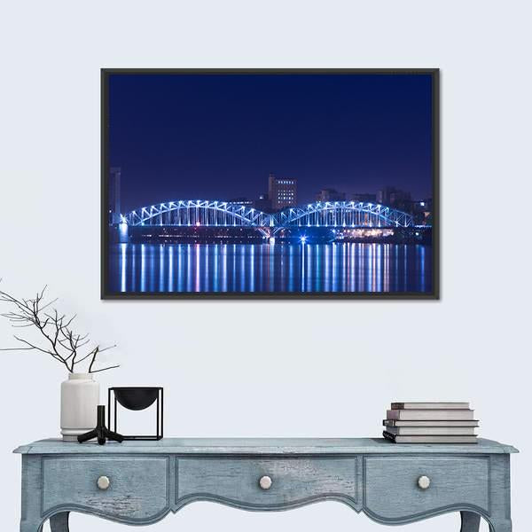 View On Railway Bridge Across Neva River Canvas Wall Art-1 Piece-Floating Frame-24" x 16"-Tiaracle