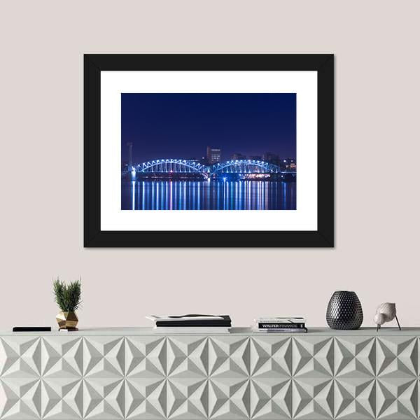 View On Railway Bridge Across Neva River Canvas Wall Art-1 Piece-Framed Print-20" x 16"-Tiaracle