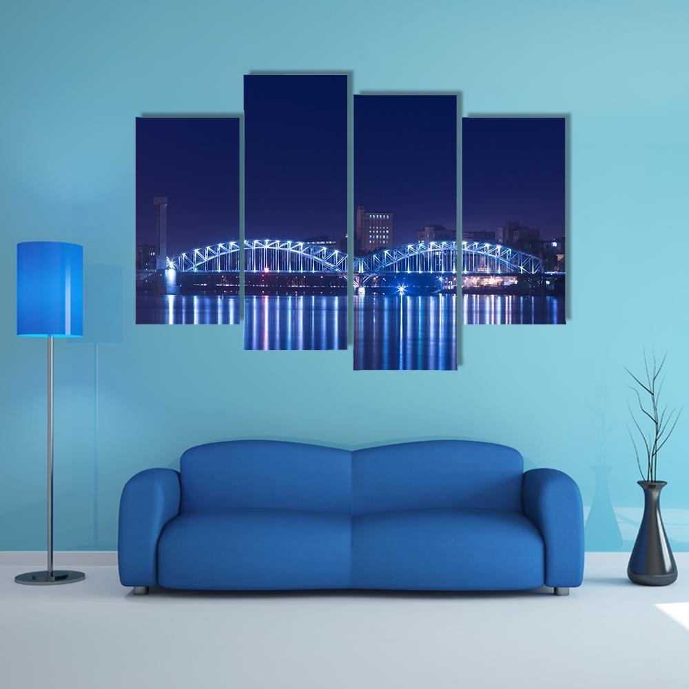 View On Railway Bridge Across Neva River Canvas Wall Art-4 Pop-Gallery Wrap-50" x 32"-Tiaracle
