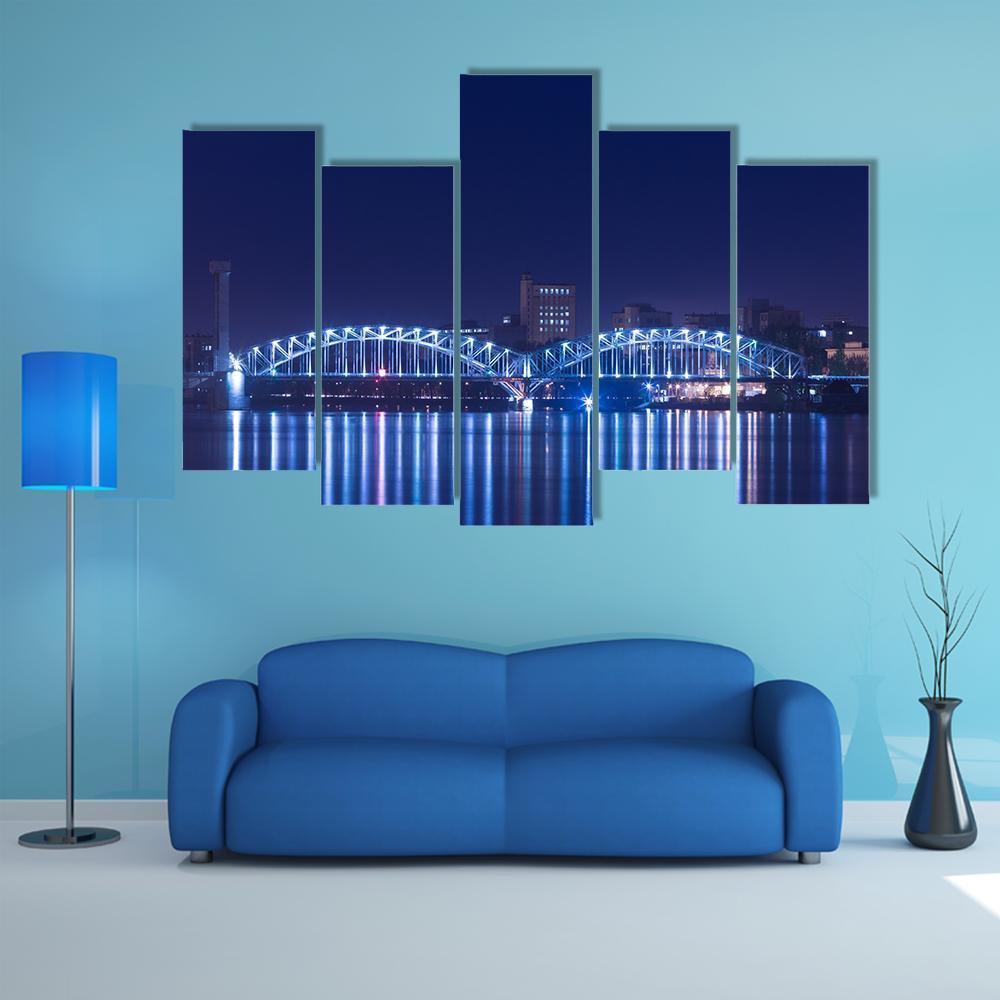 View On Railway Bridge Across Neva River Canvas Wall Art-5 Pop-Gallery Wrap-47" x 32"-Tiaracle