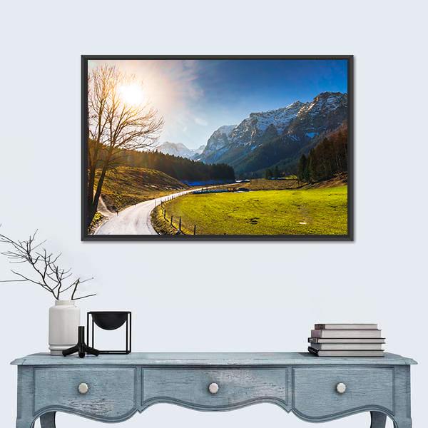 View On Spring Landscape By Berchtesgaden Canvas Wall Art-1 Piece-Floating Frame-24" x 16"-Tiaracle