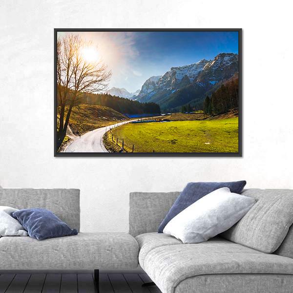 View On Spring Landscape By Berchtesgaden Canvas Wall Art-3 Horizontal-Gallery Wrap-25" x 16"-Tiaracle