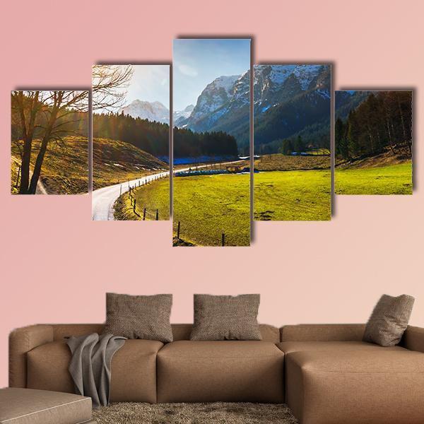 View On Spring Landscape By Berchtesgaden Canvas Wall Art-5 Star-Gallery Wrap-62" x 32"-Tiaracle