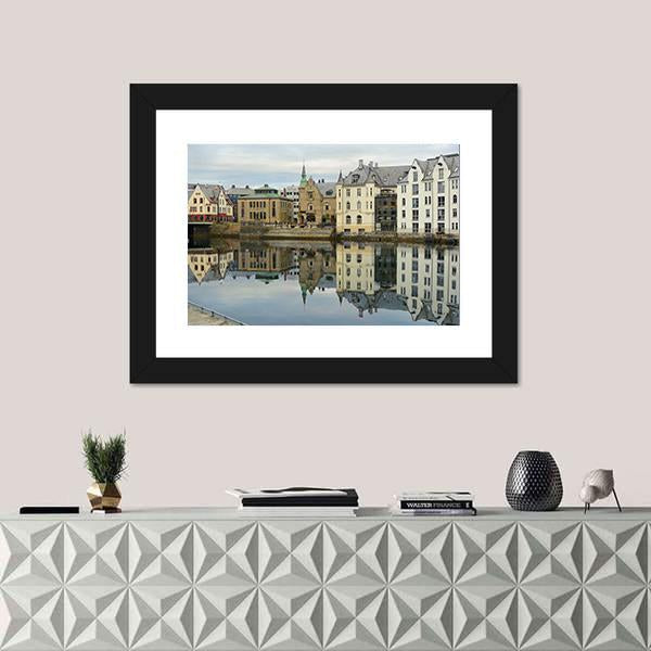 View On Streets And Houses At City Of Alesund Canvas Wall Art-1 Piece-Framed Print-20" x 16"-Tiaracle